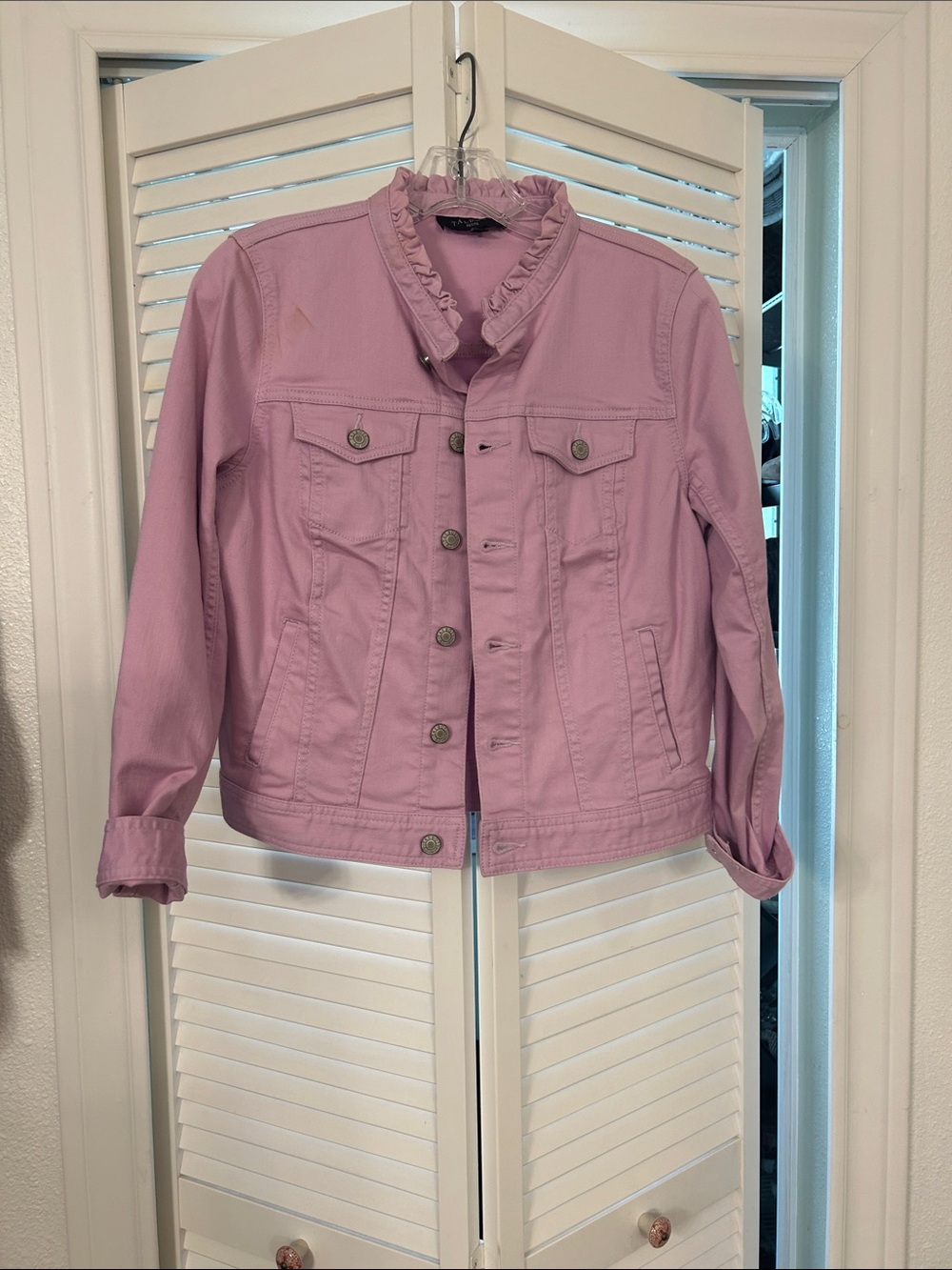 Talbots Lavender Ruffle Collar Jean Jacket